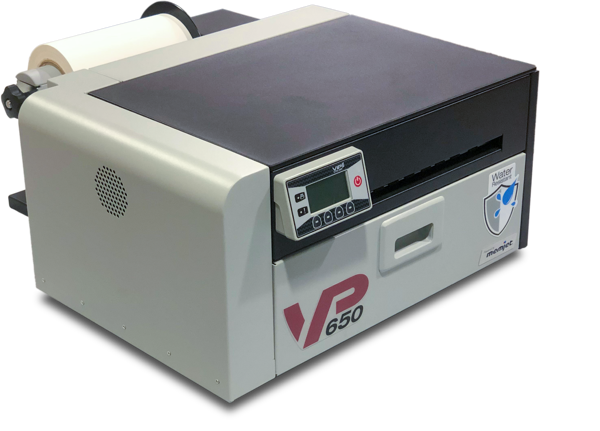 Obraz Drukarka etykiet VIP COLOR VP650 z zewnętrznym odwijakiem, głowicą drukującą i zestawem atramentów